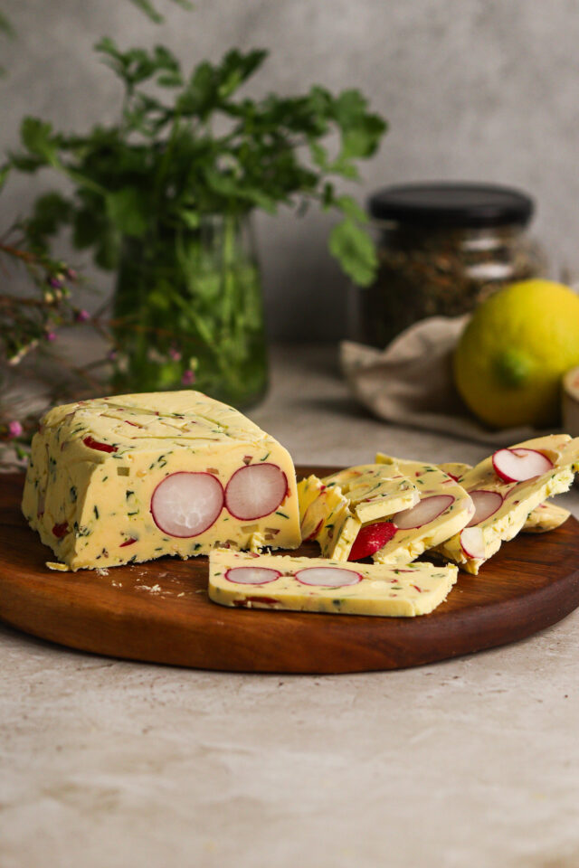 Radish and herb butter terrine sliced