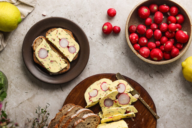 Radish and herb butter terrine sliced